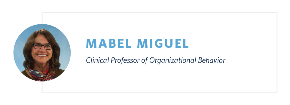Graphic showing headshot and title of Professor Mabel Miguel.