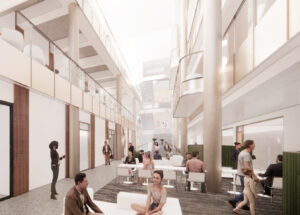 The four-story, light-filled atrium will provide a gathering and study space.